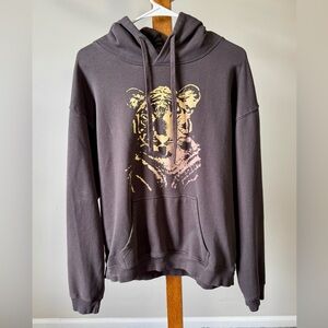 Pura Vida Sweatshirt Women’s Medium Grey/Brown Hoodie Pullover Tiger Logo Size L